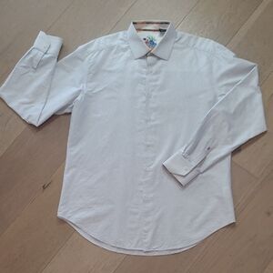 Robert Graham Shirt Men's sz L White/Blue Pinstripe Embroidered Long Sleeve